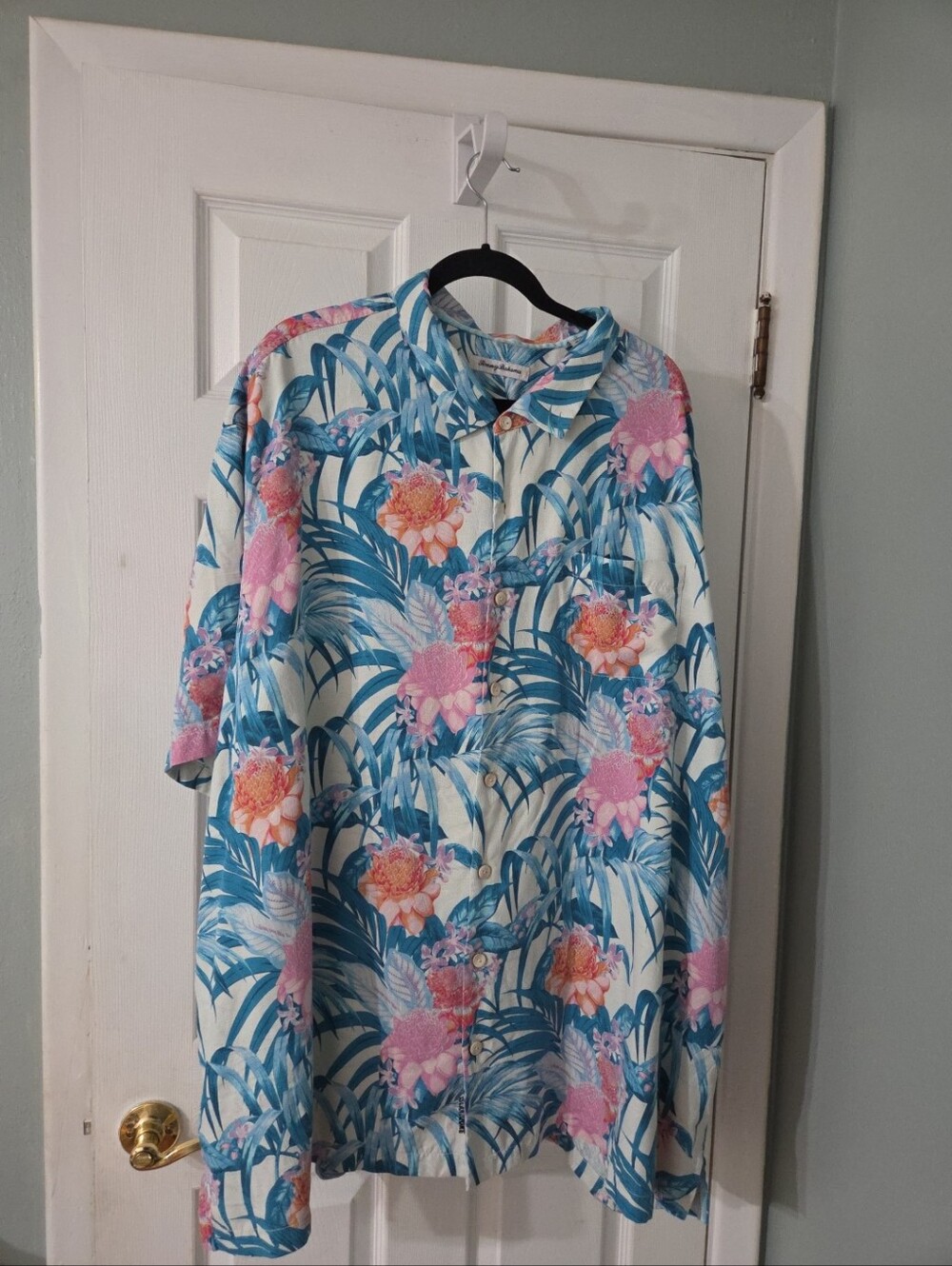 Tommy Bahama Silk Blend Blue & Pink Tropical Floral Button-Down Shirt.  5XL